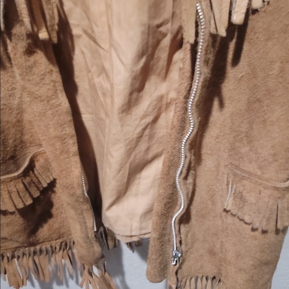 Vintage suede camel tan fringe sweater size medium - Picture 5 of 14